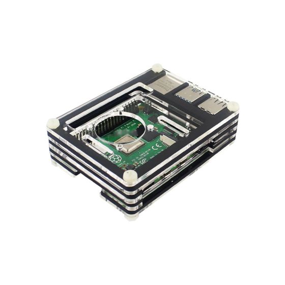 جعبه (کیس) پلکسی گلس برد رسپبری پای 4 با قابلیت نصب فن