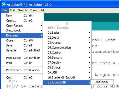 Load ArduinoISP Sketch